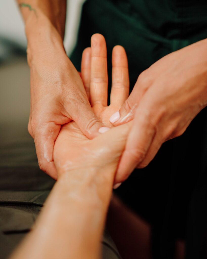 Relaxing hand massage with lava beauty lanzarote